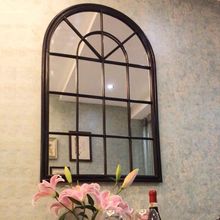 复古法式铁艺假窗隔断水波纹玻璃窗户入户玄关挂饰壁景拱形窗装饰