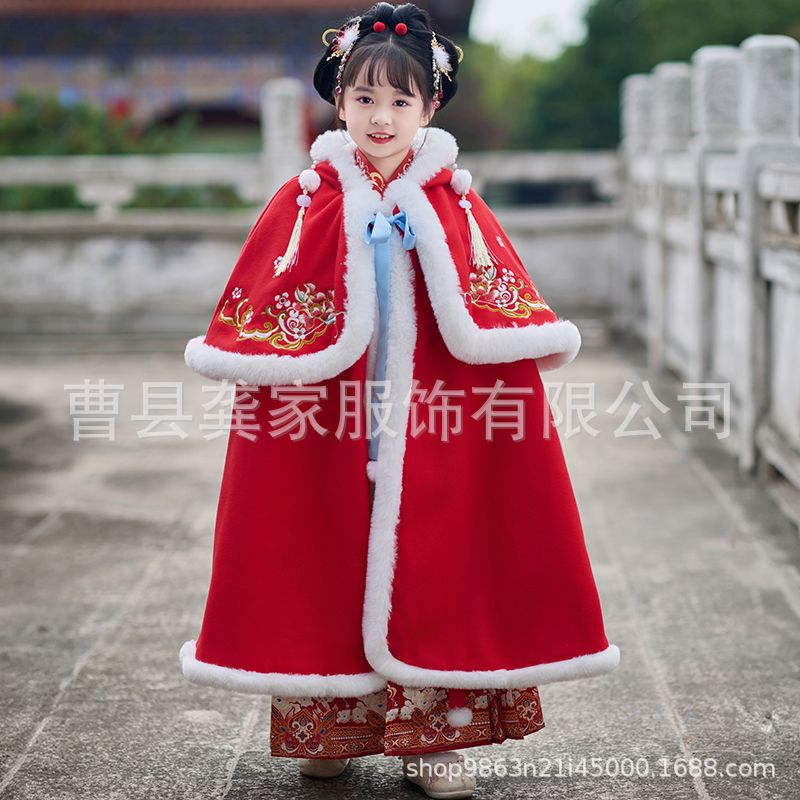 女童汉服中国风儿童古装冬季加绒唐装古风连衣裙小女孩新款拜年服