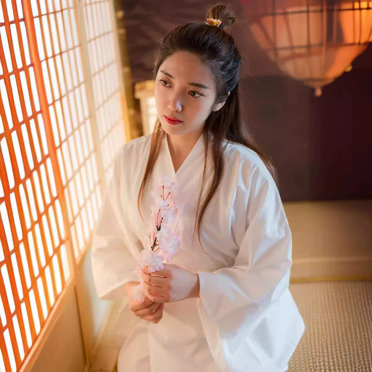 Японское кимоно белое мышечное петля подкладка кимоно лайнер нижняя рубашка долго в наличии