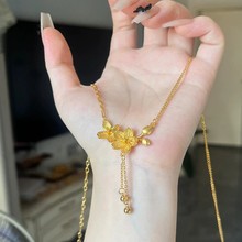 沙金饰品双生花项链小众设计感仿黄金久不掉色饰品女高级感锁骨链
