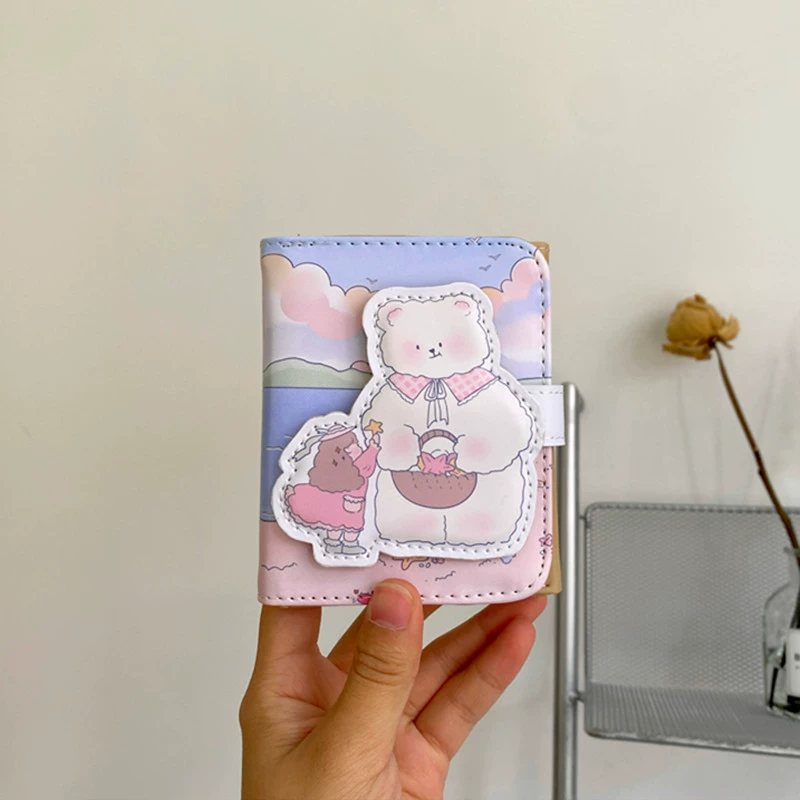 Кардхолдер из искусственной кожи мультфильм с мультяшной ухой, короткий держатель карт с мотивом маленького медведя, 7 карточек + фото, 10×11 см