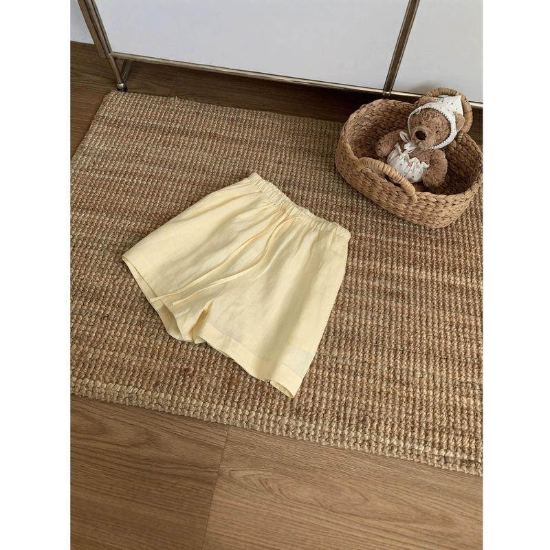 Cream Yellow Petite Elastic Waist Shorts Wide-Leg Pants for Women Summer Linen Drawstring Versatile Short Casual Pants Thin Cream Yellow Petite Elastic Waist Shorts Wide-Leg Pants for Women Summer Linen Drawstring Versatile Short Casual Pants Thin
