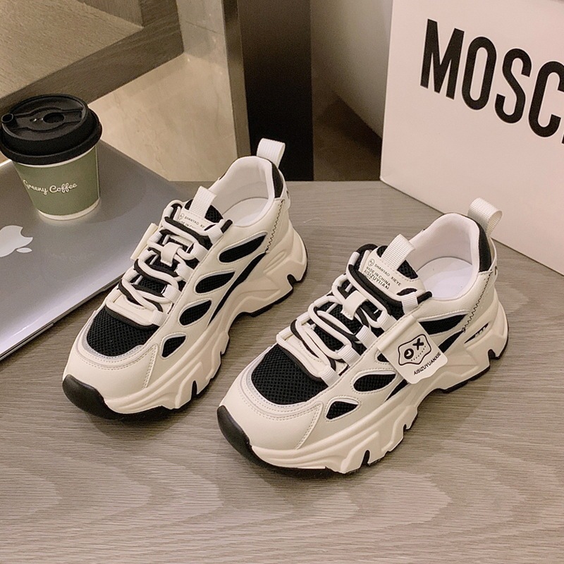 Women's Shoes Thick-Soled Dad Shoes 2024 Autum New White Shoes Girls Heightening Sports and Leisure Trendy Shoes Dropshipping