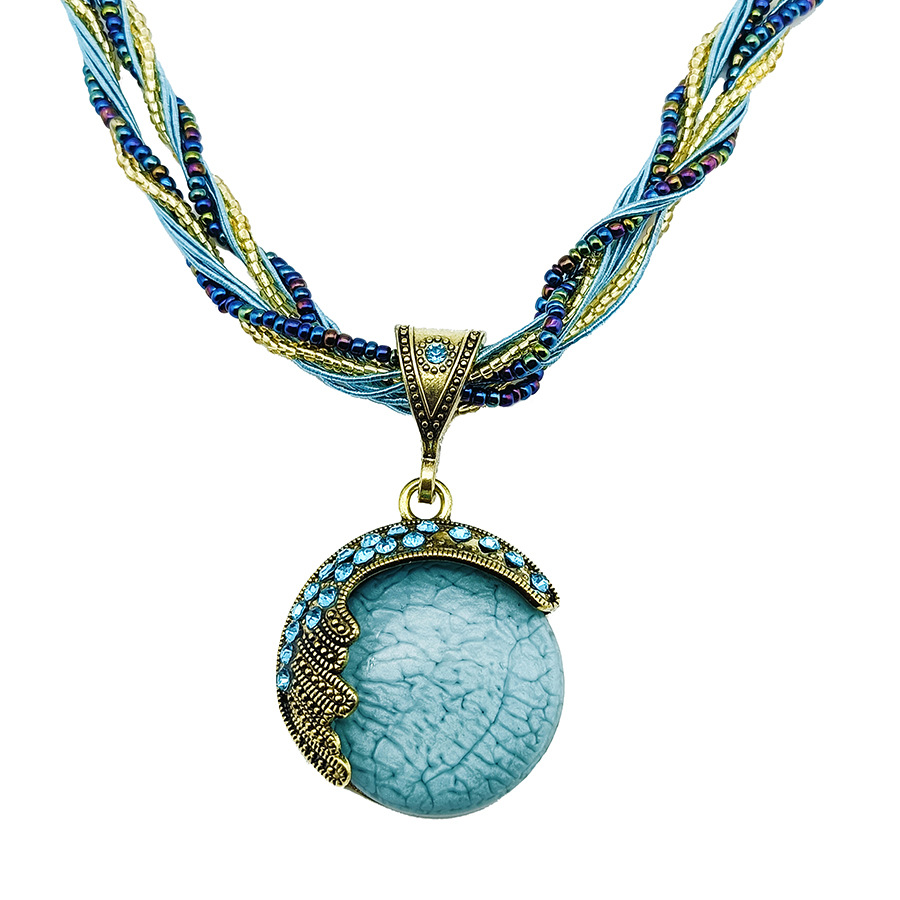 欧美跨境民族风仿宝石吊坠项链复古手工米珠毛衣链颈链N302-2