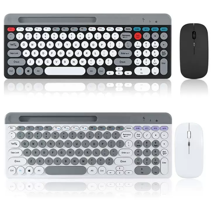 新款圆帽卡槽键盘鼠标套装朋克复古充电键鼠套装平板手机蓝牙键盘