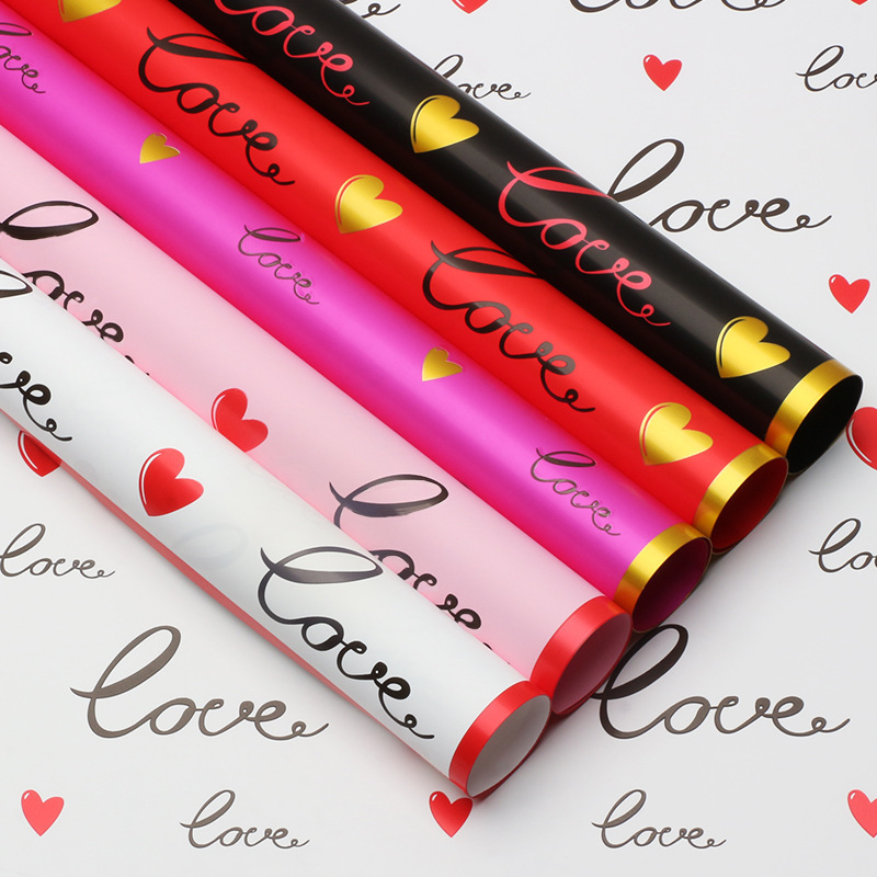 跨境加厚心爱鲜花包装材料爱心边框花束花艺包花纸礼物鲜花资材