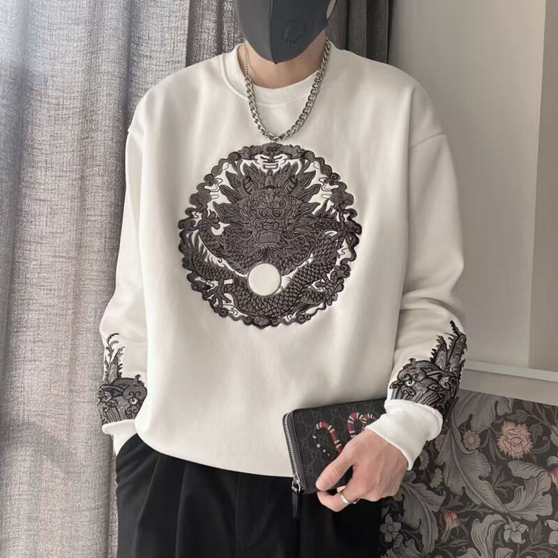 New Chinese-style round-neck sweatshirt T-shirt, spring and autumn slim-fit long-sleeve sweatshirt, trendy outerwear, slim and fashionable New Chinese-style round-neck sweatshirt T-shirt, spring and autumn slim-fit long-sleeve sweatshirt, trendy outerwear, slim and fashionable