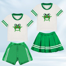 夏季男童女童套装宝宝小青蛙3D印花卡通幼儿园表演T恤短裙短裤