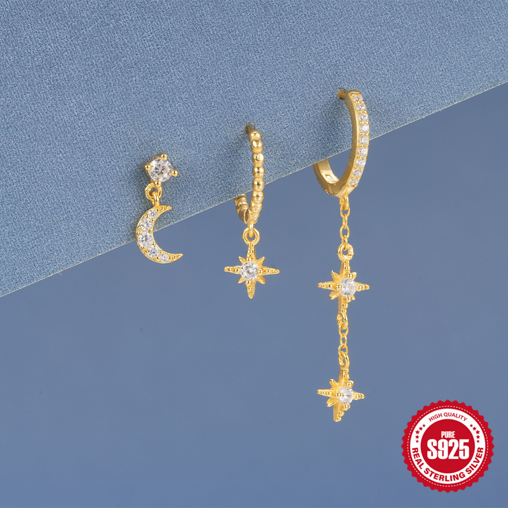 Uso diario europeo y americano s925 plata de ley simple y versátil colgante octogonal geométrico traje de aretes