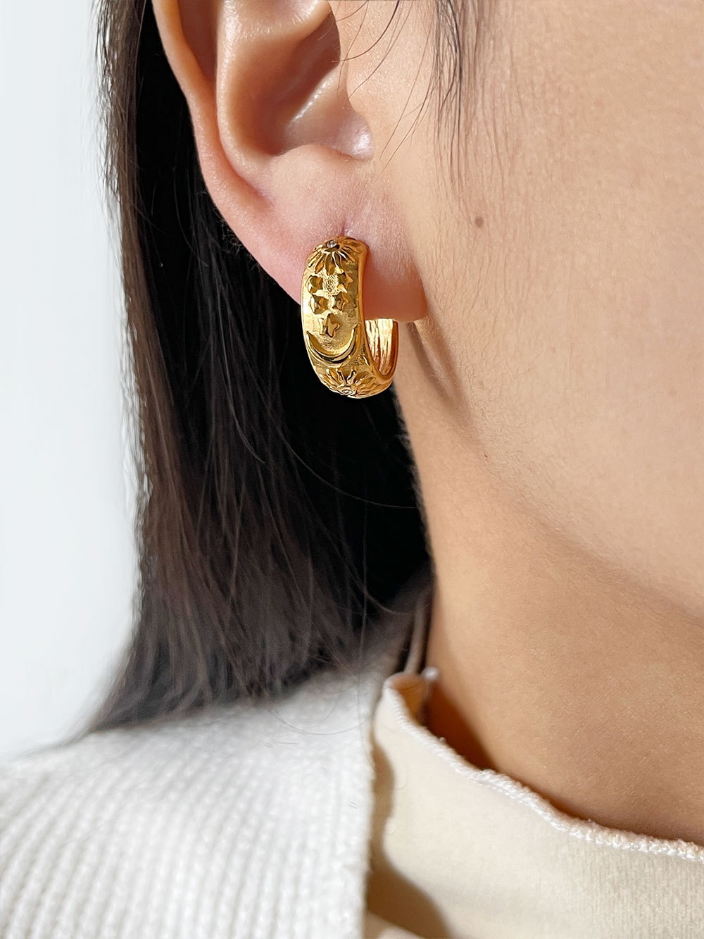 Original Design Star Moon Stainless Steel Plating Inlay Rhinestones Bangle 1 Piece