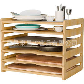 跨境竹制托盘 厨烤肉店烤盘盖子整理收纳架房垂直托盘收纳架