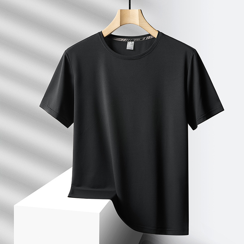 Camiseta de seda de hielo de nuevo estilo de verano de talla extra grande para hombres, tops deportivos casuales, camisetas de secado rápido, camisetas de manga corta para hombres con cuello redondo, gordos