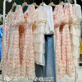 郁香菲2025夏快时尚女装甜美连衣裙套装舒适上衣裤子品牌库存尾货