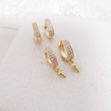 微镶耳环配件 圆圈镶锆空托 珍珠蜜腊玉石耳环耳饰半成品DIY配饰