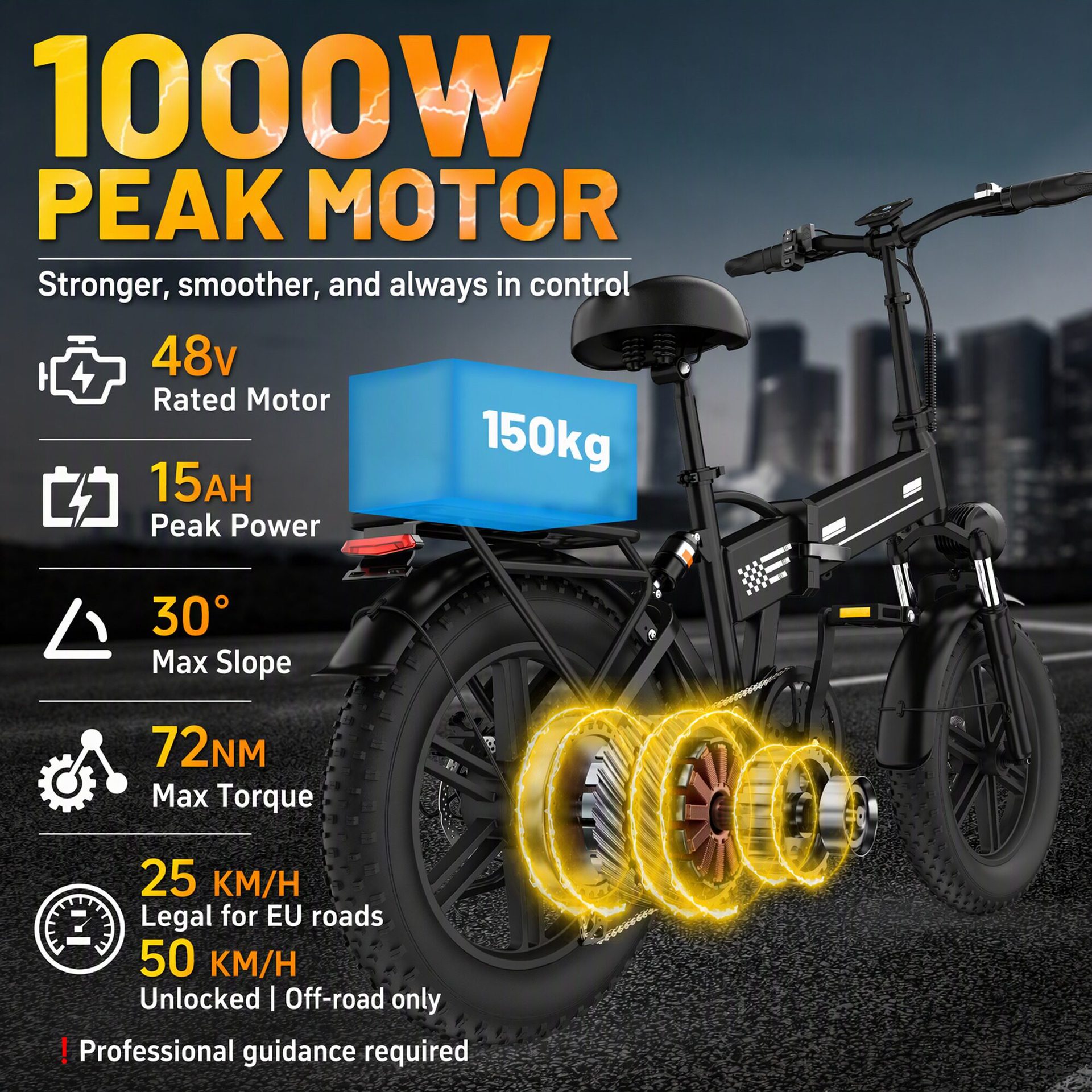 Cross-Border European and American Warehouse 20inch Electric Power-Assisted Folding Bicycle with Shock Absorption, 48V Lithium Battery, 1000W for Delivery Riding