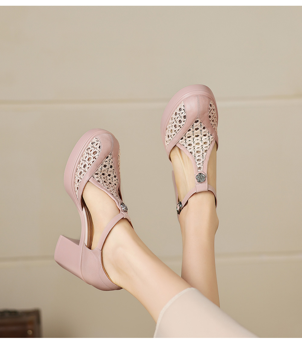 Sandal cao gót nữ mũi nhọn quai chữ T đế dày gót 8.5 cm phong cách vintage — đen chi tiết 9