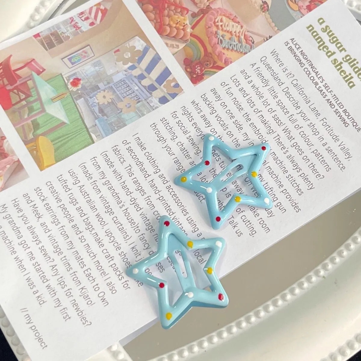 18＃彩色波点星星发夹【蓝色】1只