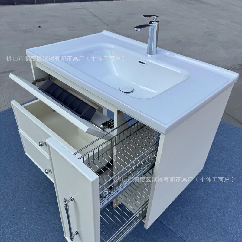 Japanese-style bathroom cabinet with drawers, pull-out baskets, storage, integrated ceramic basin, smart makeup mirror cabinet, washbasin combination, customizable Japanese-style bathroom cabinet with drawers, pull-out baskets, storage, integrated ceramic basin, smart makeup mirror cabinet, washbasin combination, customizable