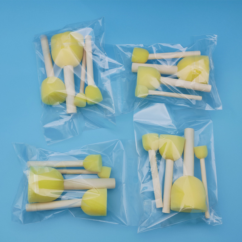 Los niños DIY pintura esponja sello cepillo graffiti arte cepillo Fábrica al por mayor de madera mango redondo seta esponja cepillo de pintura