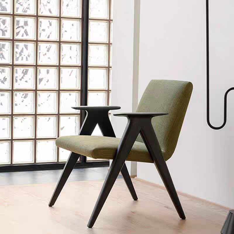 Ferrosen White Ash Wood Solid Wood Single Sofa Chair, Cotton and Linen Dining Chair for Guesthouses, Dining Chair for Sales Offices, Vintage Dining Chair