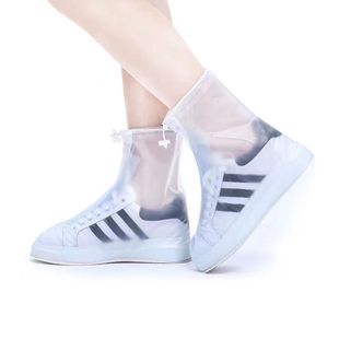 Mid-barrel Rain-proof Shoes Outdoor Non-slip Wear-resistant Zipper Waterproof Layer Thickened Protective Shoe Cover Water Shoes for Unisex