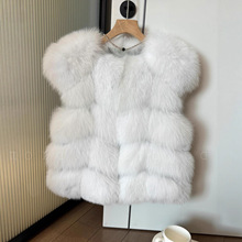 批发-新款时尚穿搭鎏金马甲整皮狐狸毛面包块皮草马甲背心大坎肩