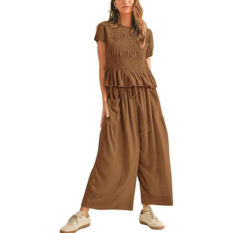 2024 春夏アマゾン TEMU ヨーロッパとアメリカの服弾性ウエストプリーツハイウエストワイドレッグパンツルーズカジュアル|undefined