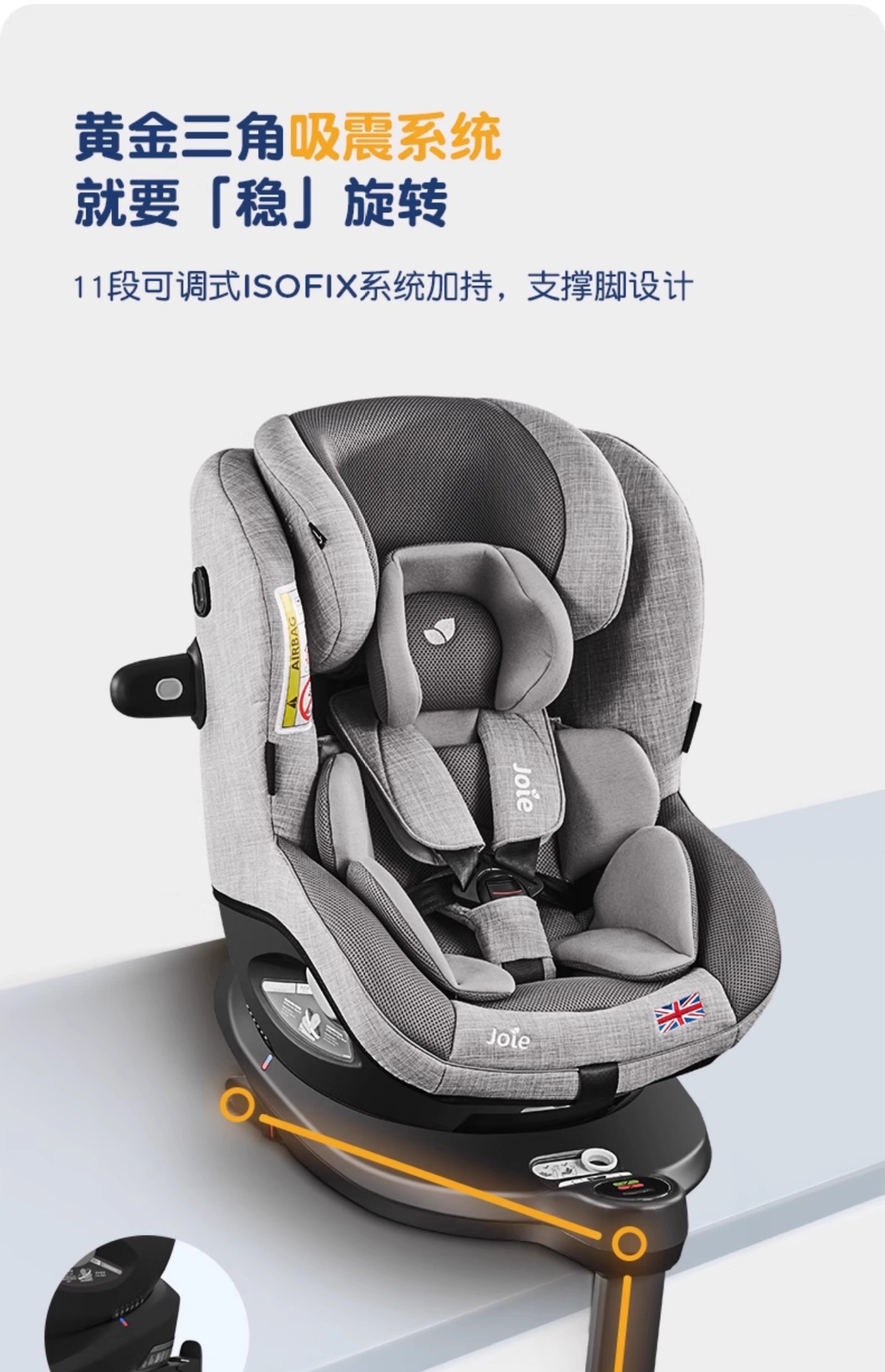 Joie Kids Safety Seat Adac Car Car for 0-4 Years Old 360 Rotating Gyro Warrior Pro