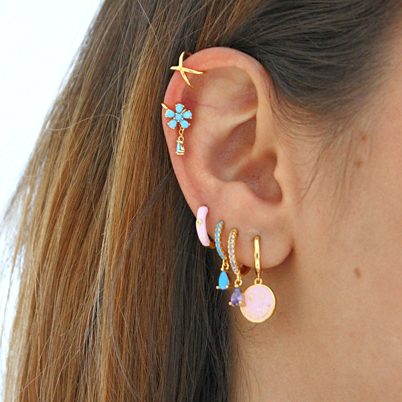 Fashion Smiley Face Copper Enamel Hoop Earrings 1 Pair