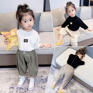 Casual suit Girl's Spring and Autumn Clothes Internet Popular 2024 New Western Style Girl's Baby Fashion Children's T-Shirt Collapse Pants