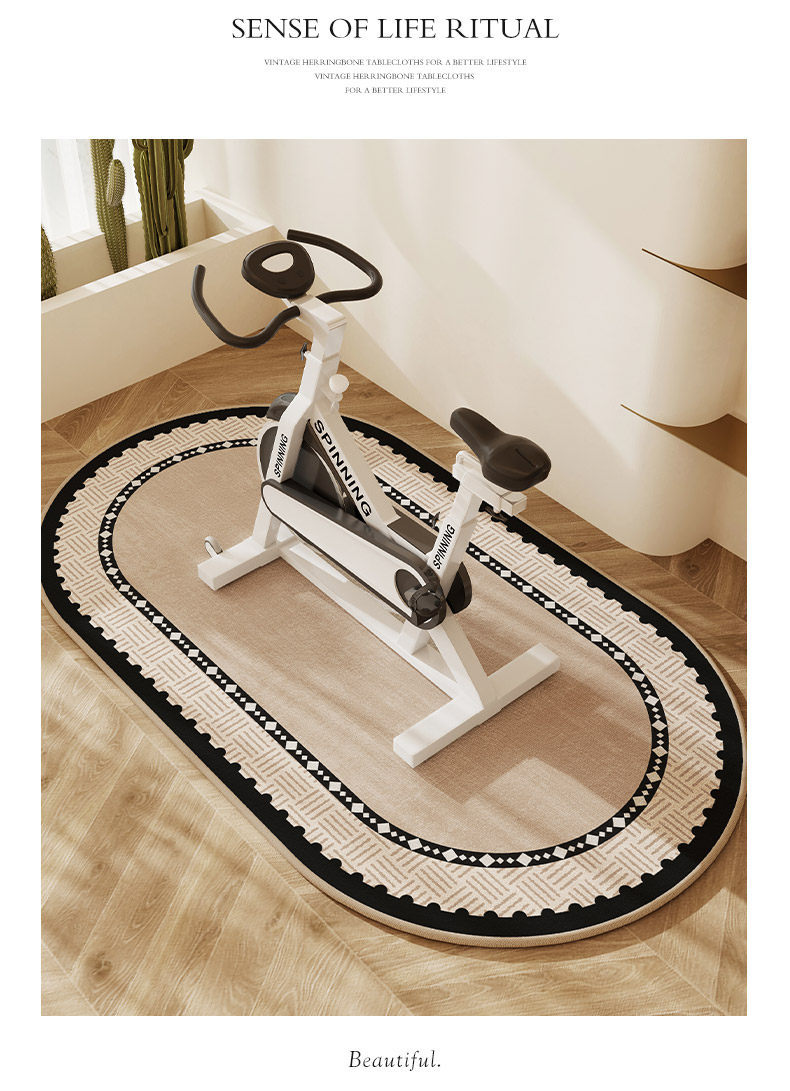 American retro style exercise bike floor mat, soundproof, non-slip, elliptical shock-absorbing carpet, home treadmill silent fitness mat