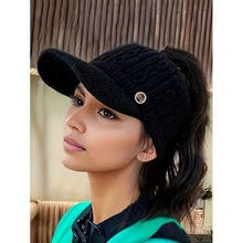 S 29509 Rabbit Fur Knit Visor Cap ��ë��֯�ն�ñ�羳����