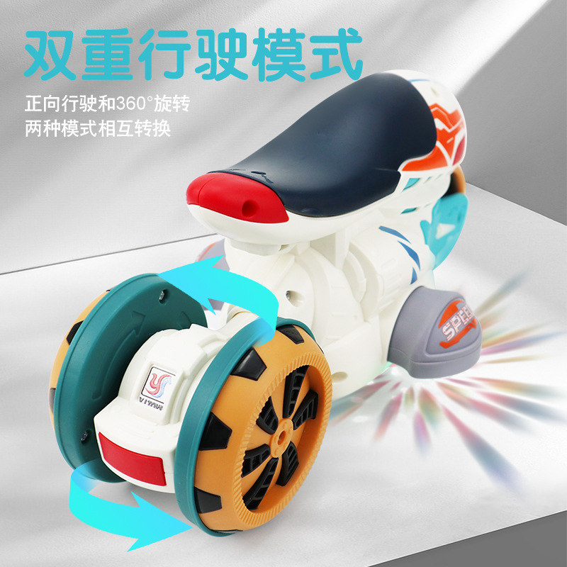 Nuevos productos transfronterizos, juguetes universales eléctricos para niños, acrobacias, motocicletas giratorias, luces, música, deriva, coches de juguete deformados