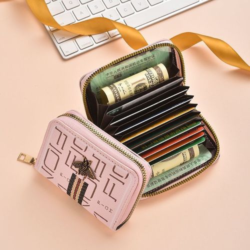Korean Version Card Holder for Women with Colorful Ribbon Bee Design, Large Capacity Multifunctional Bank Card and ID Storage Card Clip