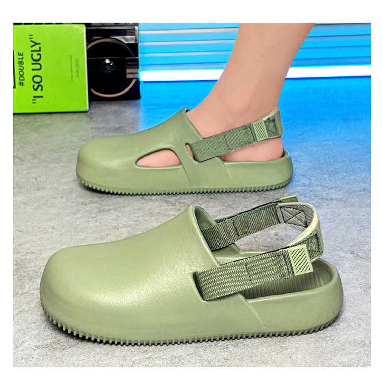 Dép lê nam bít mũi đúc nguyên khối đế mềm chống trượt, thoáng khí đi biển mùa hè — Màu kaki, Màu nâu, Xanh lá cây, màu xám chi tiết 18
