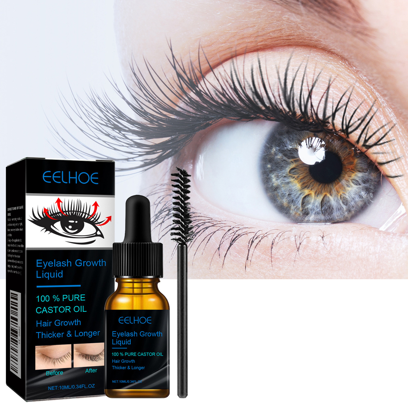 Eelhoe Castor Oil Eyelash Serum Daily Natural Eyelash Curling and Beautifying Liquid, Long-Lasting, Gentle and Moisturizing Care Solution