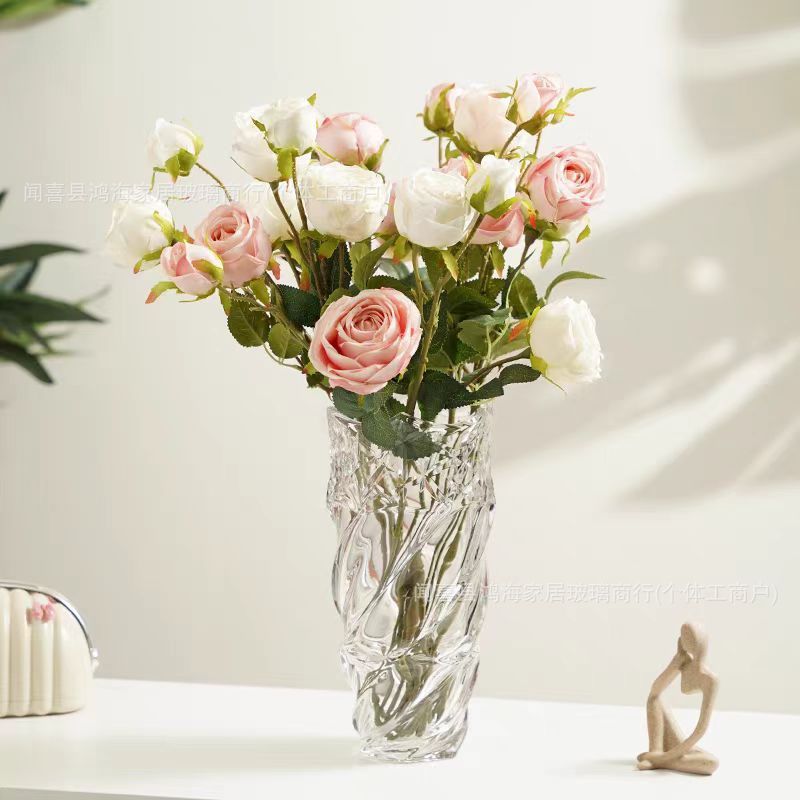ヨーロッパのインターネットセレブの厚みのある軽い高級クリスタルガラスの花瓶、水で育てた花、フラワーアレンジメント、バラ、ユリ、リビングルームのテーブル装飾|undefined