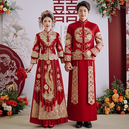 Xiuhe Dress Bride 2024 New Wedding Chinese Style Dress Slim-fit Dragon and Phoenix Jacket Show Kimono Women's Wedding Dress Summer Thin