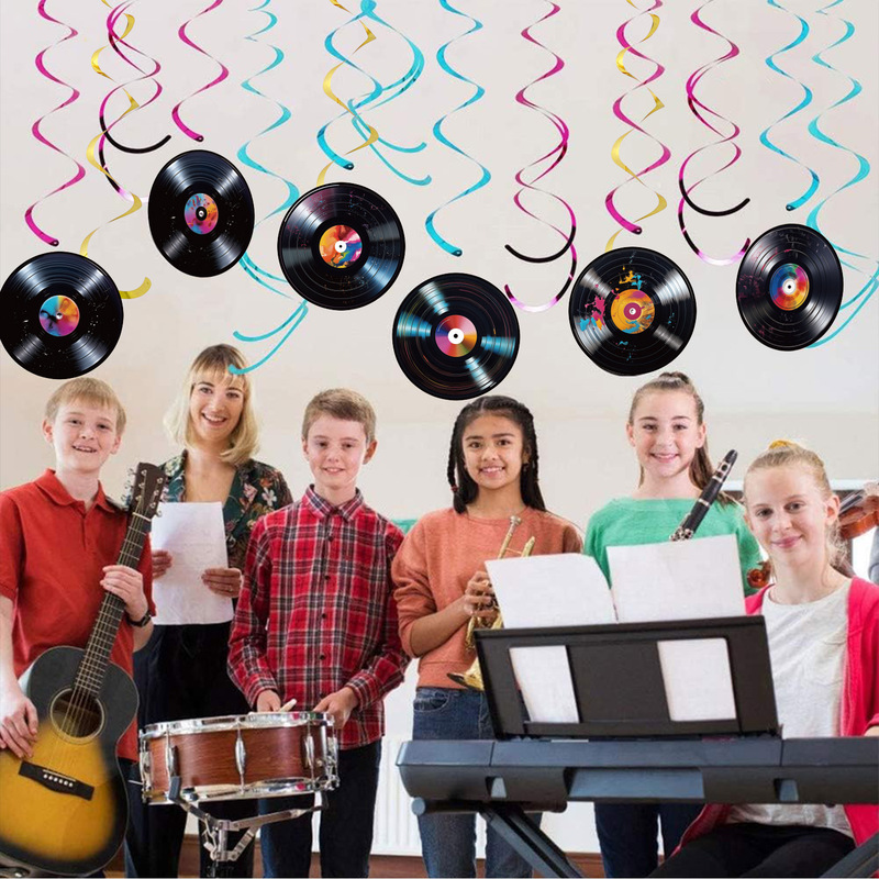 80S90S Retro Era Rock Music Note Record Theme Spiral Wholesale Birthday Party Decoration Hanging Spiral