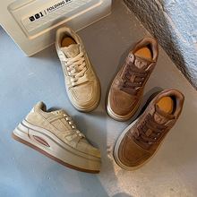 吸膜底小白鞋女2025秋季新款厚底休闲增高鞋百搭复古磨砂牛皮板鞋