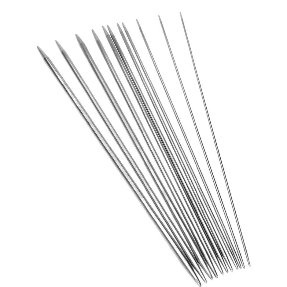 Aguja de suéter de acero inoxidable aguja de suéter de 20cm aguja de tejer de doble punta aguja recta traje de tejer herramientas en stock al por mayor