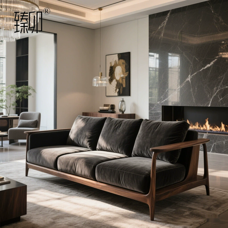Диван Zhenmao из черного ореха, диван из цельного дерева, новый китайский стиль, европейский стиль, креативный диван для гостиной, комбинированный диван