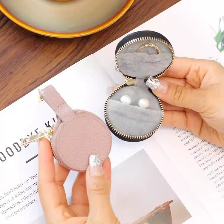 Кожаная портативная мини-шкатулка для ювелирных изделий простой шкатулка серьги-серьги кольцо для хранения шкатулки из кожи молнии небольшая сумка