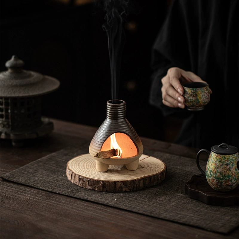 Small cannon ceramic aromatherapy fireplace sacred wood sage cedar living room tea table burning incense burner purifying atmosphere ornaments