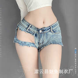 魅兔性感情趣内衣女免脱牛仔短裤火辣诱惑床上调情制服睡衣8033