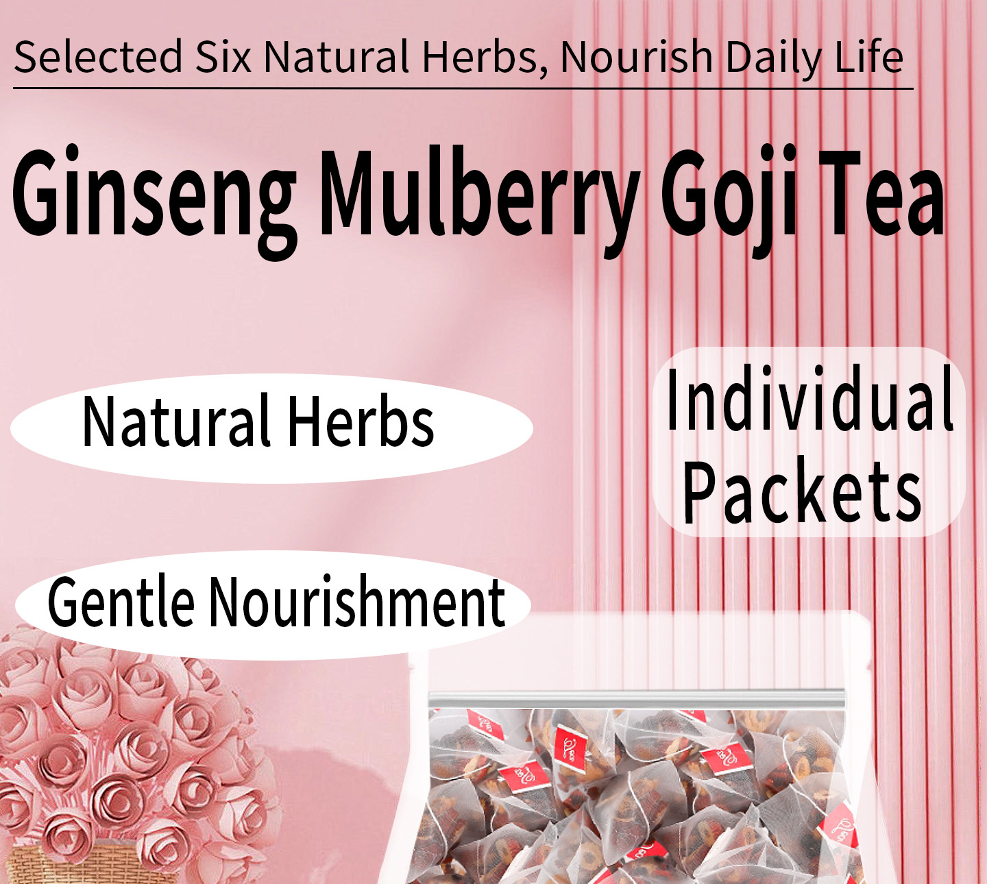 Ginseng Black Goji Mulberry Red Date Longan Wellness Tea Bags 25 Pack Sugar Free Herbal Tea overview