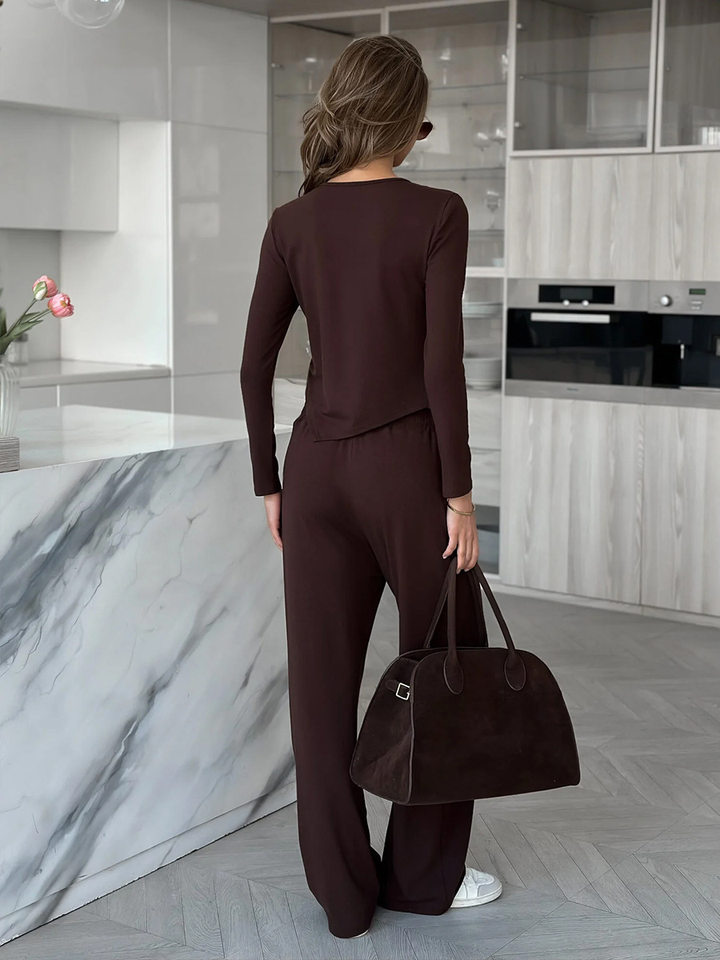 Bộ quần áo dài tay nữ phong cách giản dị, áo nối ghép giả hai lớp kèm quần dài — Màu xám chi tiết 30