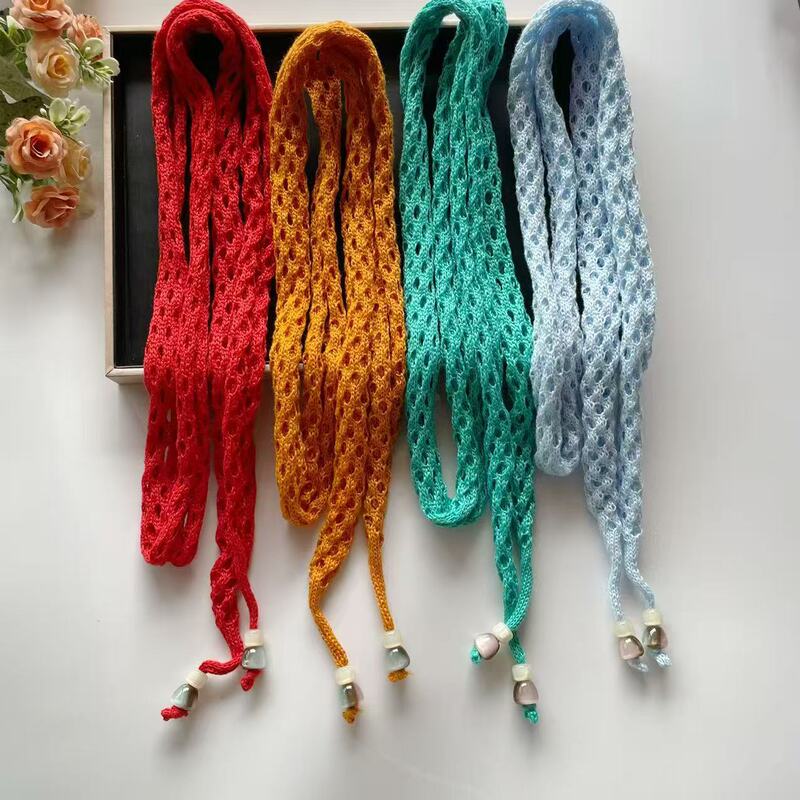 Korean-Style Scarf with a Unique Vibe, Solid Color, Narrow Long Strip, Knitted Yarn, Hollow-Out Design, Small Scarf, Neck Scarf