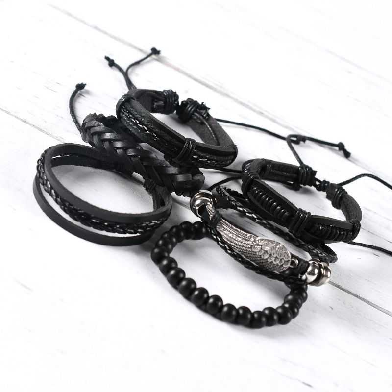 1 Set Quantity Daily Occasion Fashion Wings Pu Leather Men'S Bracelets Men Cord & Leather Bracelets
