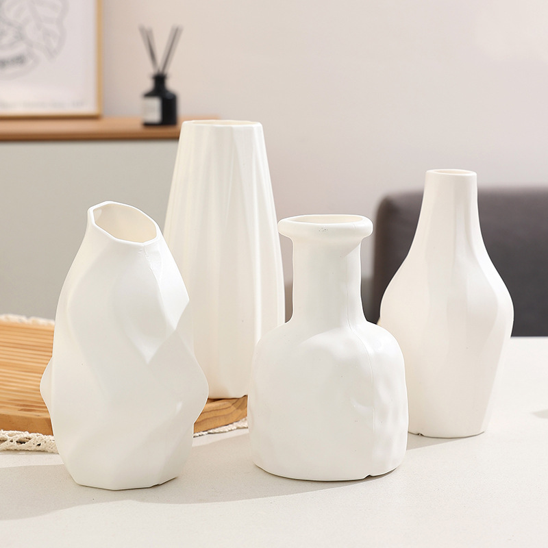 New Plastic Simple Vase Scandinavian Style Creative Flower Arrangement Container Ornaments Dry and Wet Flower Vase Imitation Glaze Imitation Porcelain Flower Pot
